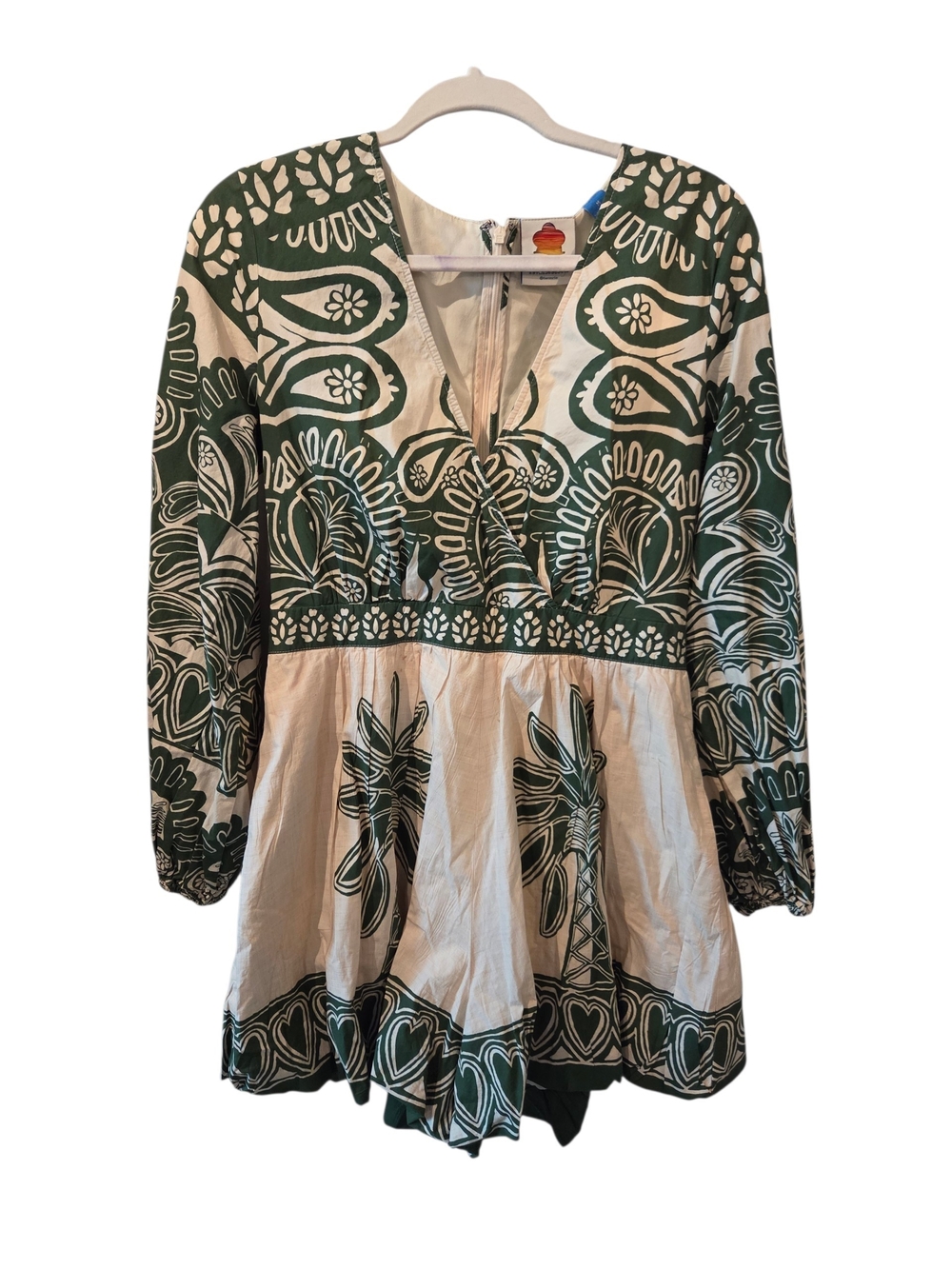 FARM Rio Green and Cream Floral-Print Wrap Jumpsuit Medium - Picture 2 of 6